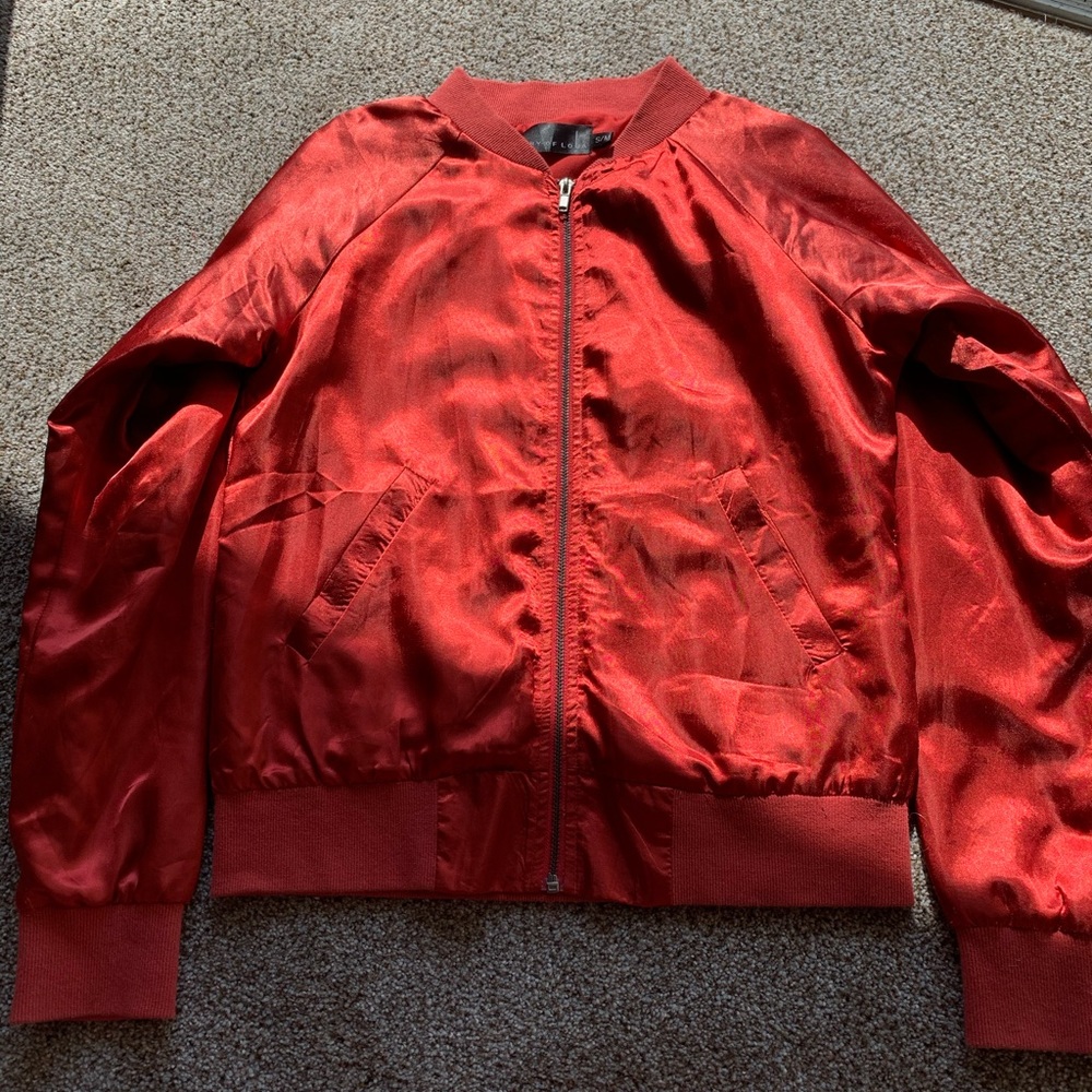 Red satin bomber